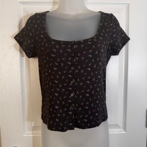 Old Navy gray Floral Button-Up Blouse